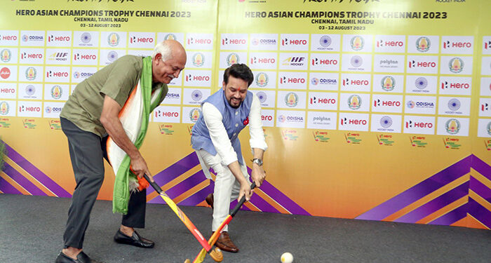 Union Minister of Sports Anurag Thakur unveils trophy for Hero Asian Champions Trophy 2023