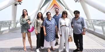 Stars of ‘Yaatris’ Raghubir Yadav, Seema Pahwa and Jamie Lever descend on Atal Bridge in Ahmedabad
