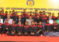 TN contingent of 466 athletes leaving for 37th National Games given warm send off by TNOA President Isari K Ganesh & GS Aadhav Arjuna