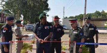Maj Gen R Shanmugam G, ADG NCC Dte Gujarat inspires cadets during visit to Sainik School, Balachadi