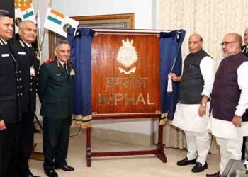 Defence Minister Rajnath unveils INS Imphal crest, symbolising Manipur’s historic role in national security