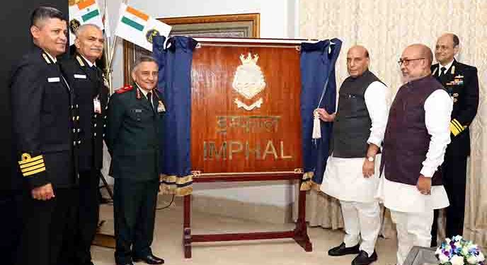 Defence Minister Rajnath unveils INS Imphal crest, symbolising Manipur’s historic role in national security