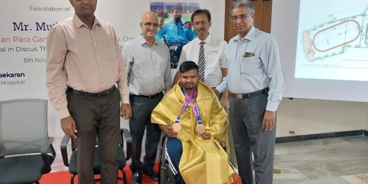 Rotary Club of Kovai Central & Ganga Hospital fete Muthuraja for winning 2 medals in Asian Para Games