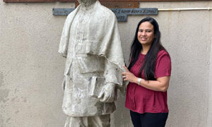 Statue of Sri Chhotalal Dalpatram Trivedi designed by sculpture artist Rachna Dave unveiled at Khedbrahma