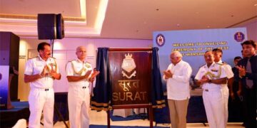 Gujarat Chief Minister unveils Navy’s under-construction warship Surat’s crest
