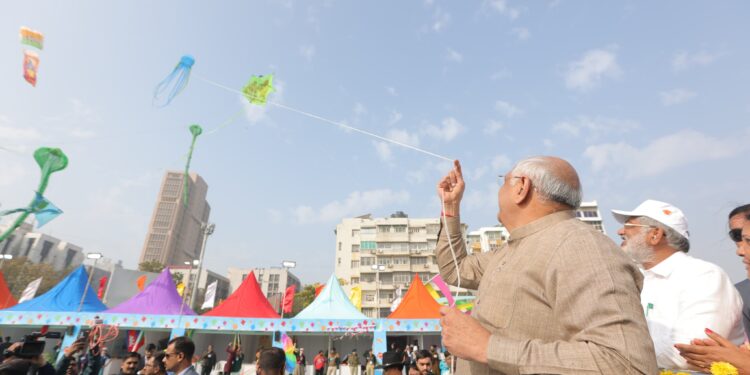 Gujarat CM Bhupendra Patel flies kite at ‘International Kite Festival’ in Ahmedabad