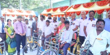88th Foundation Day: IOB Purasaiwalkam branch distributes tri-cycles to differently-abled