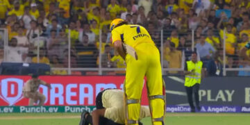 Fan enters ground to meet Dhoni during IPL match in Ahmedabad, arrested