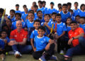 Coaches of Gujarat Giants, Klinger & Tambe, visit Adani Sportsline Cricket Academy in Shantigram