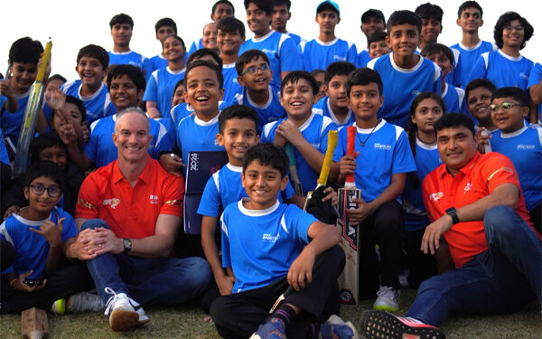 Coaches of Gujarat Giants, Klinger & Tambe, visit Adani Sportsline Cricket Academy in Shantigram