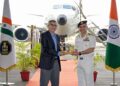 Commanding Officer of INS Rajali receives Defence Secretary Rajesh Kumar Singh