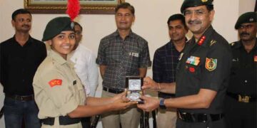 ADG Maj Gen R S Godara motivates Cadets & ANOs of 8 Guj Bn NCC Junagadh