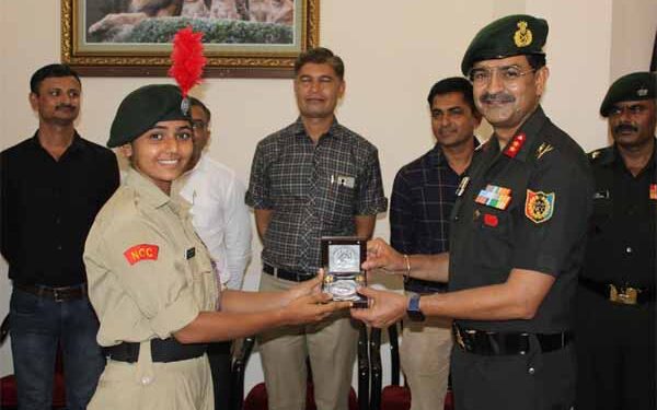ADG Maj Gen R S Godara motivates Cadets & ANOs of 8 Guj Bn NCC Junagadh