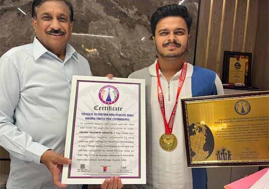 Swarrnim University student sets world record by performing 72 Wing Push-Ups in Tittibhasana