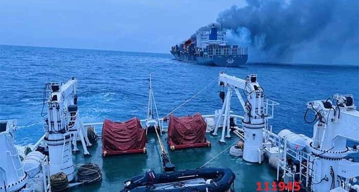 Valiant ICG intensifies operations as burning container vessel drifts off Kerala Coast