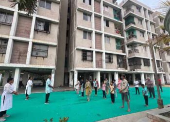 Kalorex Future School East Ahmedabad holds International Yoga Day at Astha Vihar Society, Barejdi