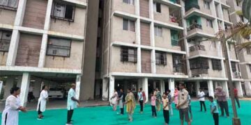 Kalorex Future School East Ahmedabad holds International Yoga Day at Astha Vihar Society, Barejdi
