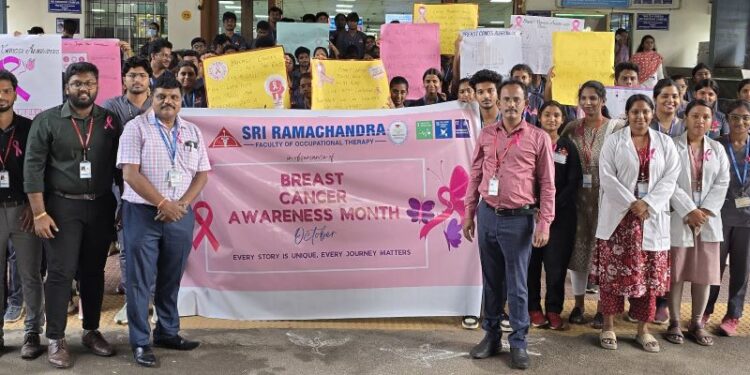 SRIHER students lead Pink Rally to raise Breast Cancer Awareness