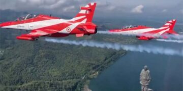 IAF Suryakiran Team Paints the Skies in Tricolor Splendour Over Statue of Unity