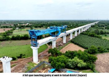 Ashwini Vaishnaw reviews key sites of Mumbai–Ahmedabad Bullet Train project in Ahmedabad