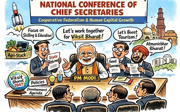PM Modi chairs 5th national conference of chief secretaries to drive cooperative federalism & human capital growth