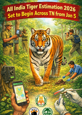 All India Tiger Estimation 2026 Set to Begin Across TN from Jan 5