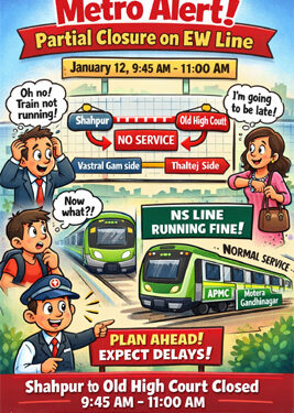 Ahmedabad Metro Alert: Partial suspension on East–West Line on Monday, January 12