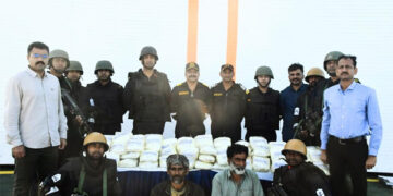Midnight maritime strike: ICG, Gujarat ATS bust high-seas drug run; 203 kg crystalline narcotics seized near IMBL
