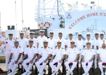 Sea shield strengthened: ICGS Apoorva docks at Okha, bolstering coastal security in the North-West