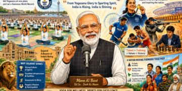 PM hails Ahmedabad’s Yogasana glory, calls Gujarat a beacon of India’s rising sporting spirit
