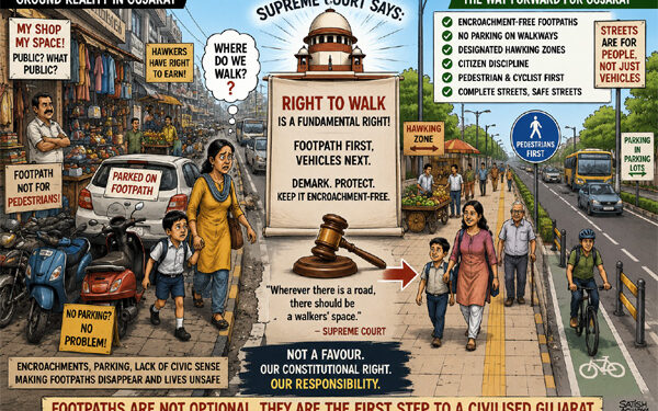 Gujarat’s footpaths: Where walkers’ fundamental right collides with a parking-and-encroachment reality