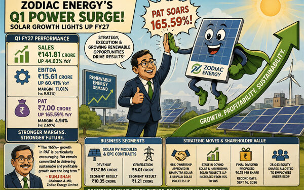 Zodiac Energy’s Q1 power surge: PAT rockets 166% as solar growth lights up FY27